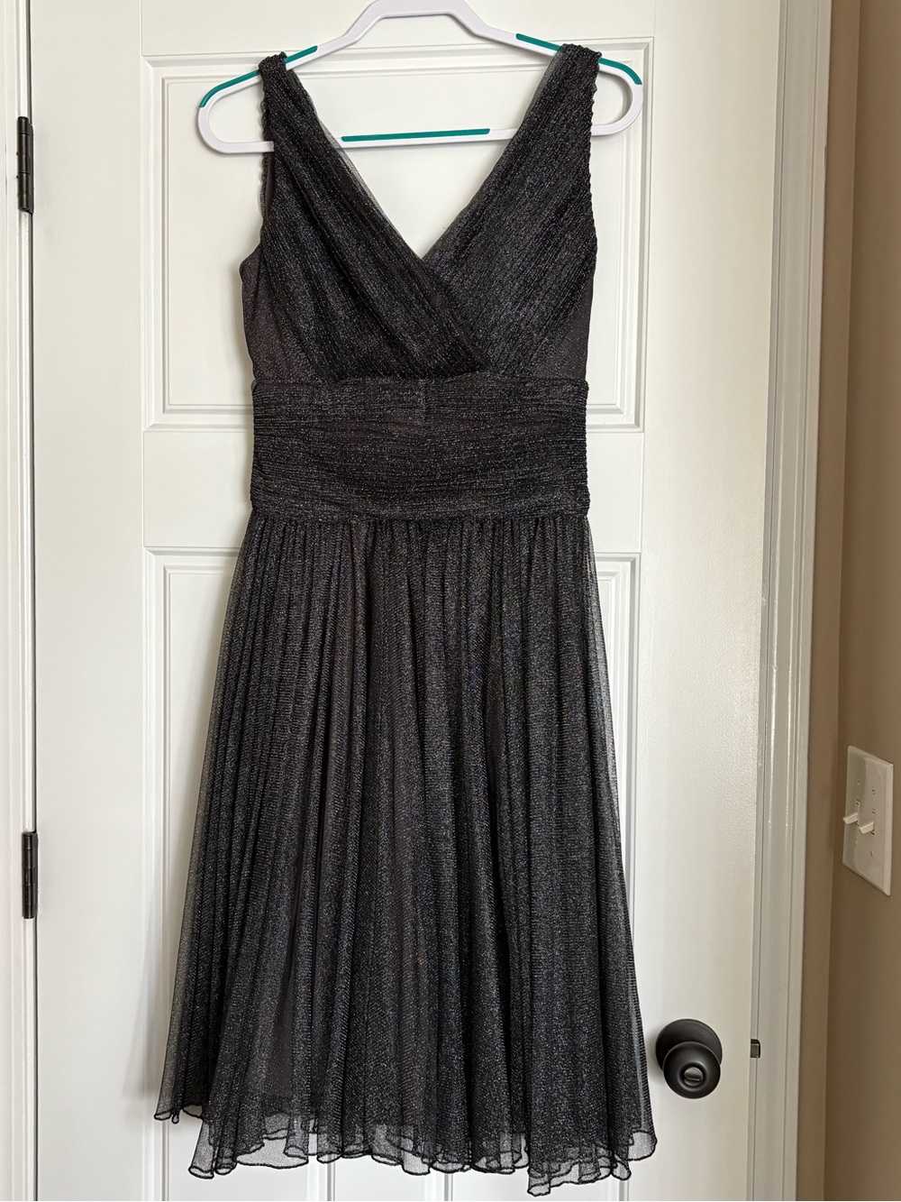 Coldwater Creek Black Shimmery V-Neck Cocktail Midi Dress